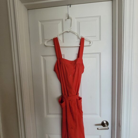 Two Vintage Dresses: Red and Blue Cotton Belted Smock Dresses - Picture 10 of 14